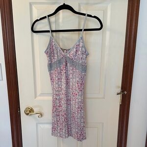 Free People Floral Mini Dress - Gray and Pink